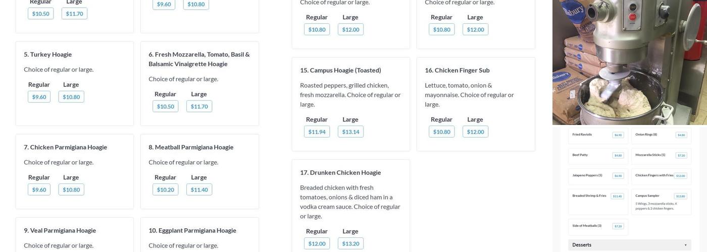 Campus Pizza Menu