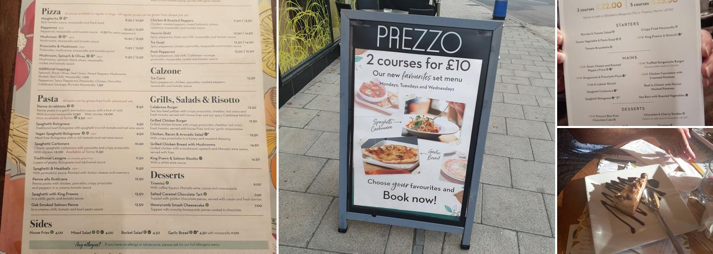 Prezzo Italian Restaurant Felixstowe Menu