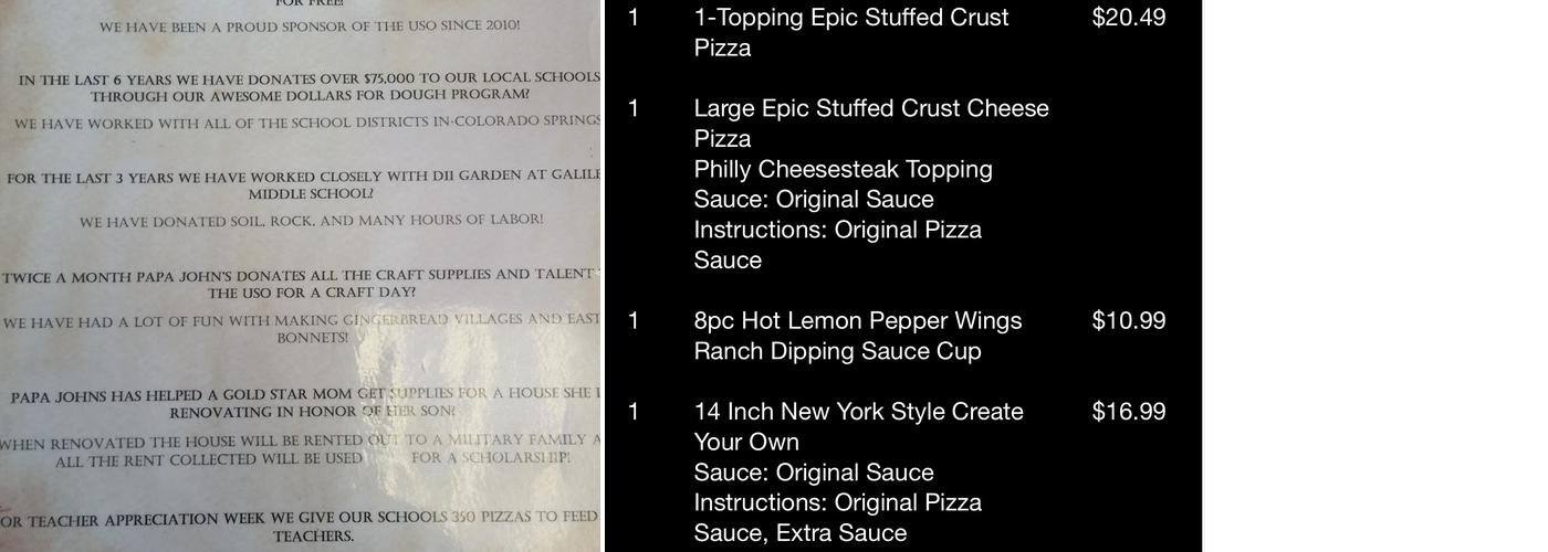 Papa Johns Pizza Menu