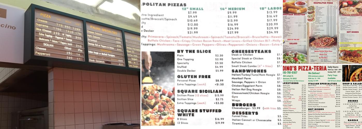 Dino's Pizza Teria Menu