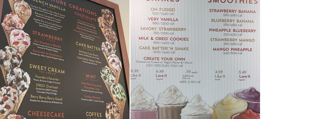 Cold Stone Creamery Menu