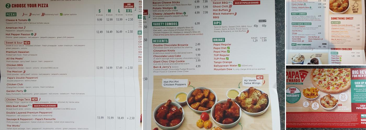 Papa Johns Pizza Menu