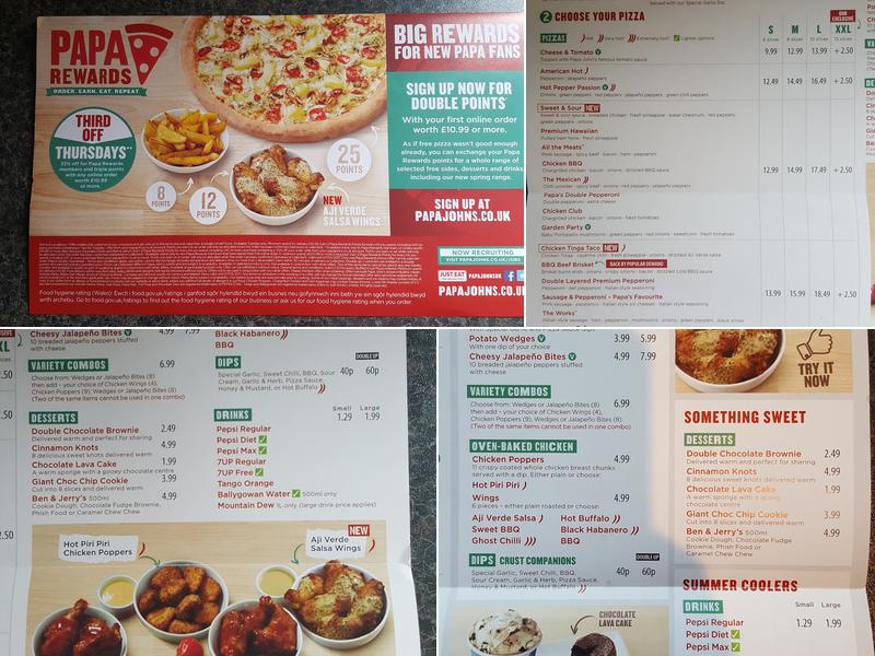Papa Johns Pizza Menu