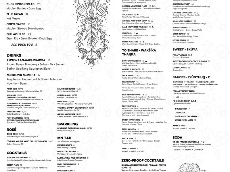 Owamni by The Sioux Chef Menu