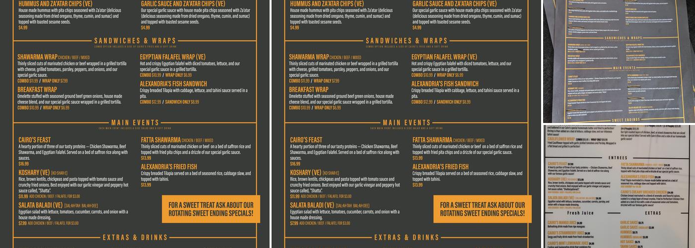 Cairo's Kitchen Menu