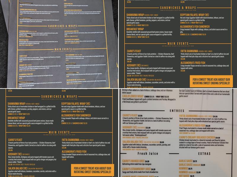 Cairo's Kitchen Menu