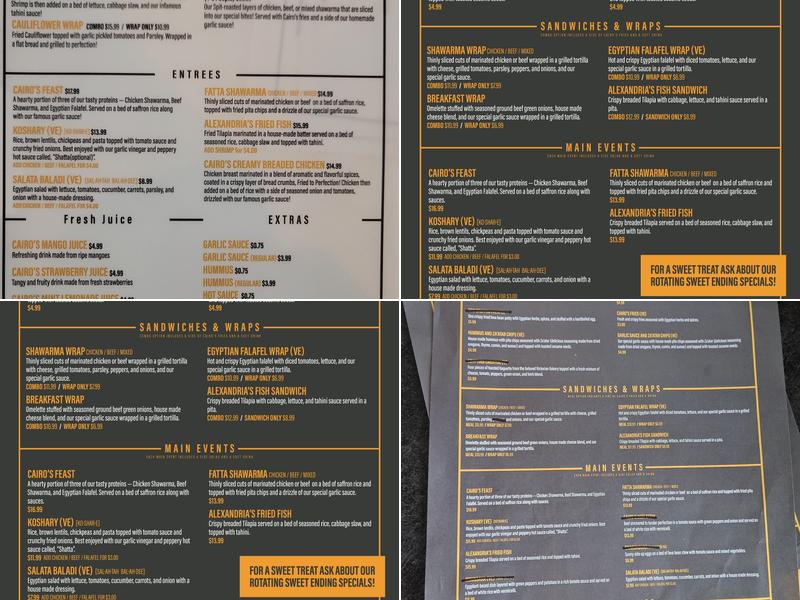 Cairo's Kitchen Menu