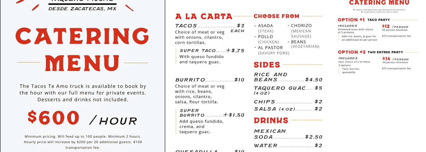 Tacos Te Amo Menu