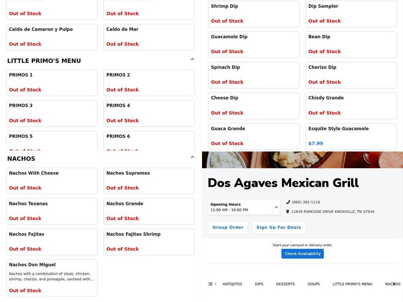 Dos Agaves Mexican Grill Menu