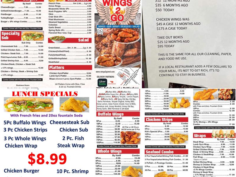 Wings 2 Go Menu