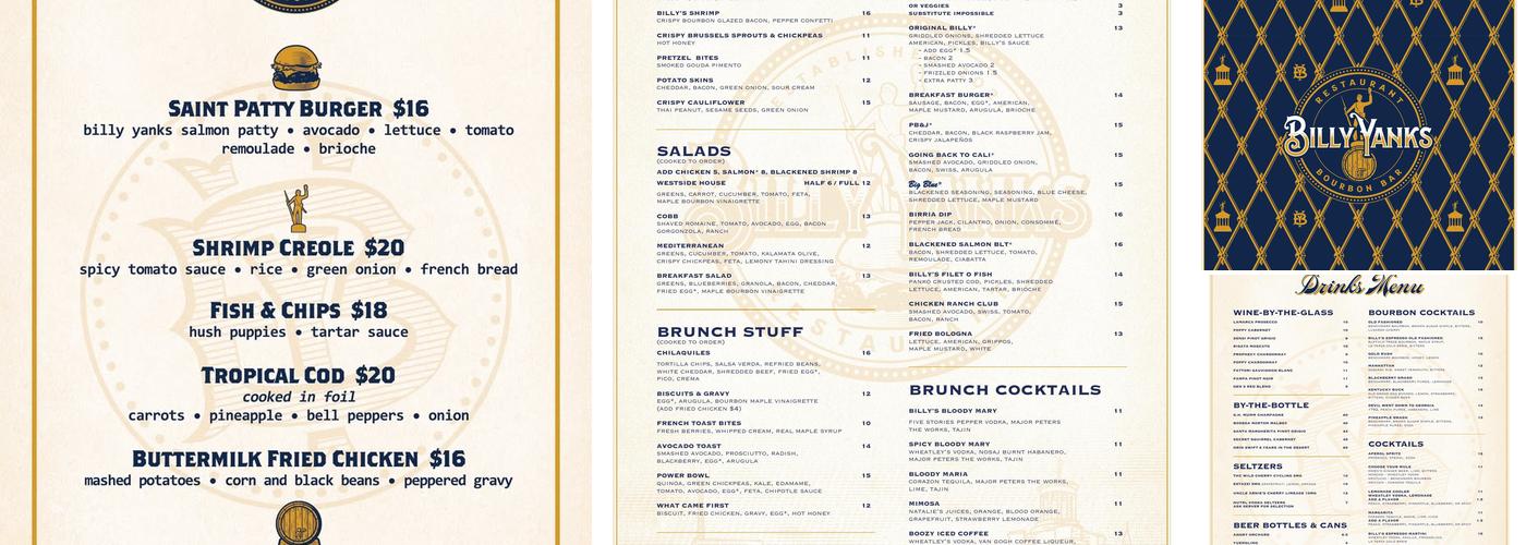Billy Yanks Menu