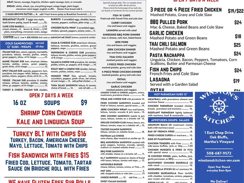 Winston’s Kitchen Menu