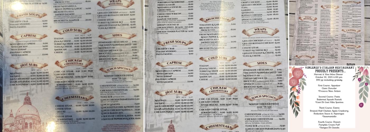 Vincenzo's Italian Restaurant & Gelato Menu