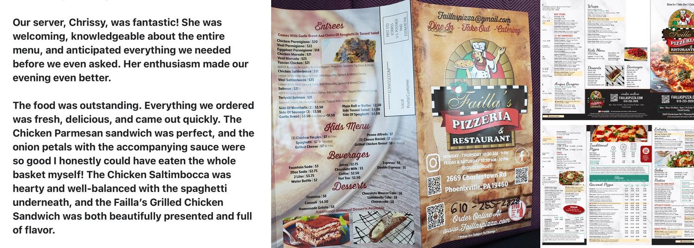 Failla's Pizzeria & Ristorante Menu