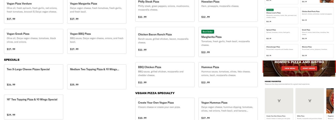 Romio's Pizza and Bistro Menu