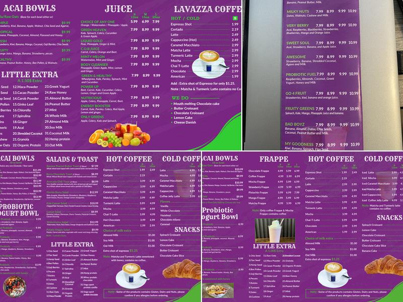 Diva's Nectar Bar Menu