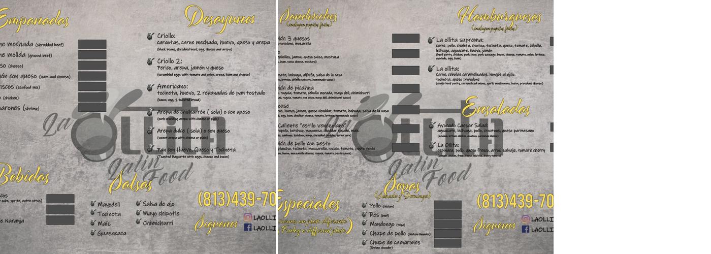 La Ollita Latin Food Menu