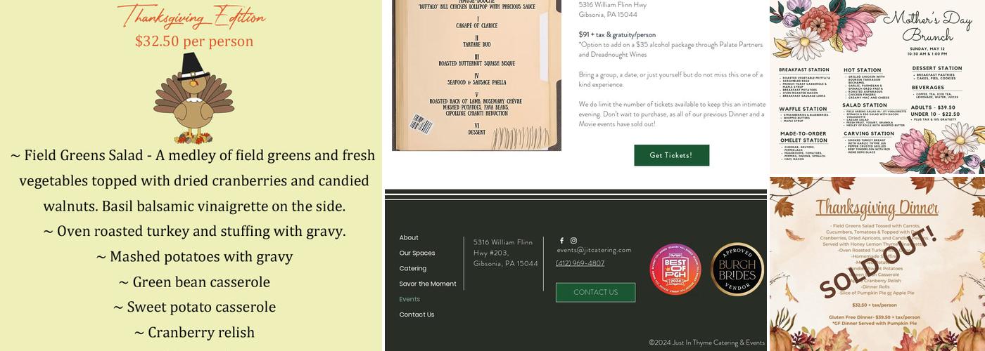Just in Thyme Catering Menu