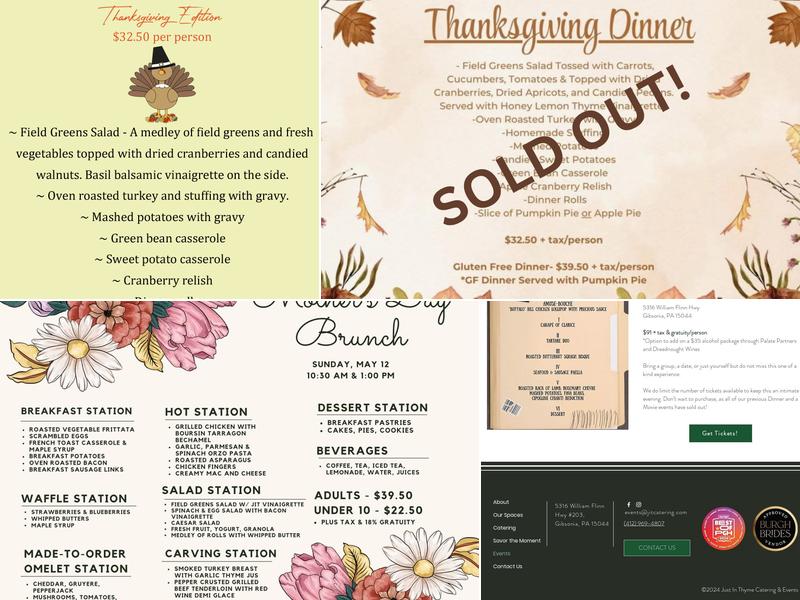 Just in Thyme Catering Menu