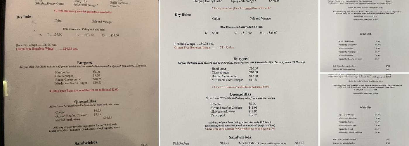 Fairway's and Dream's Menu