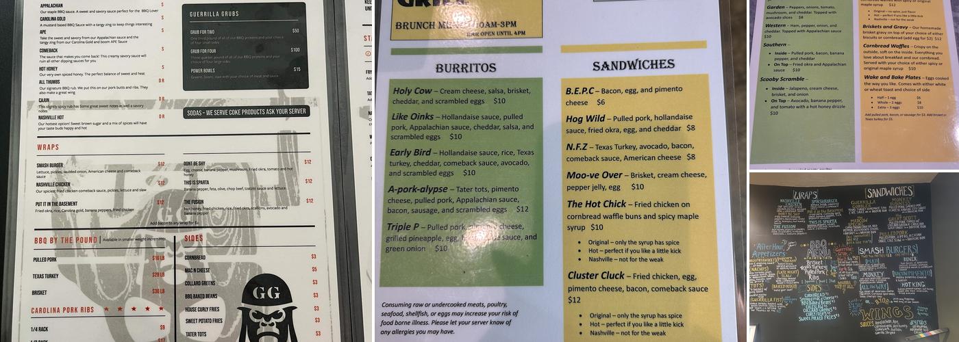 Guerrilla Grill Menu
