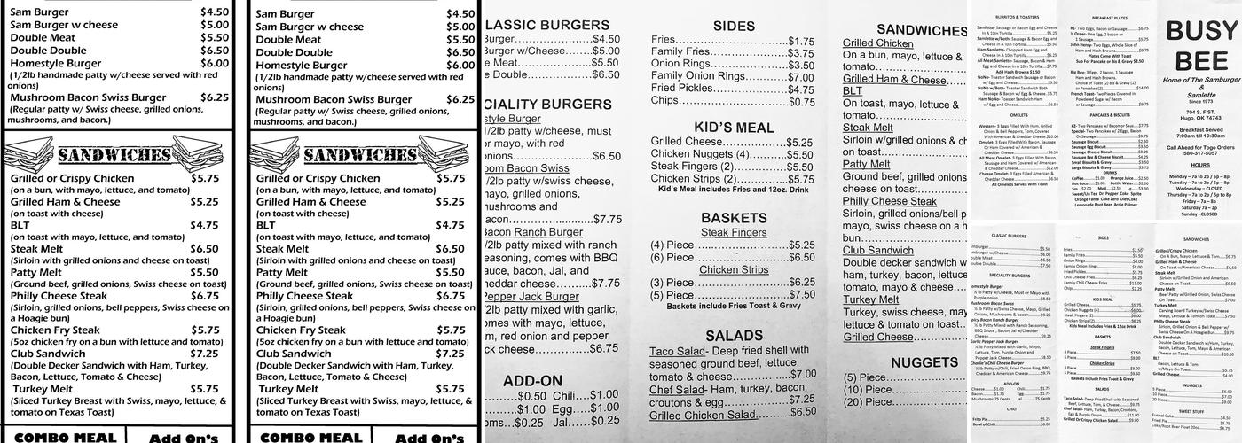 Busy Bee Menu