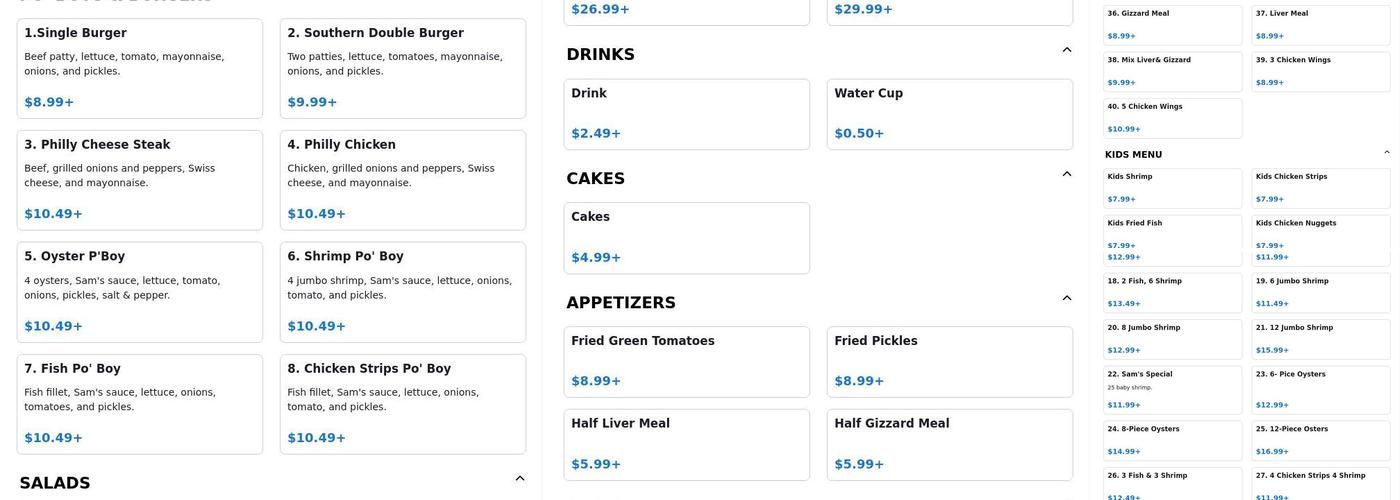 Sams Southern Eatery Menu