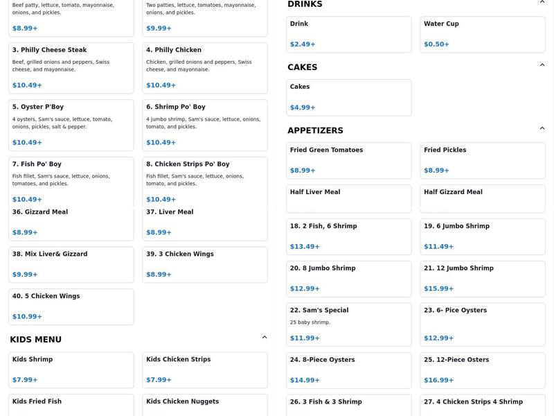 Sams Southern Eatery Menu