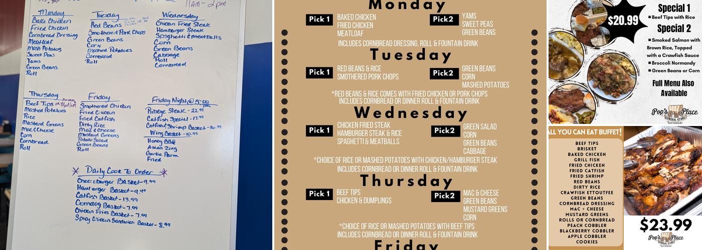 Pop's Place General Store & Restaurant Menu