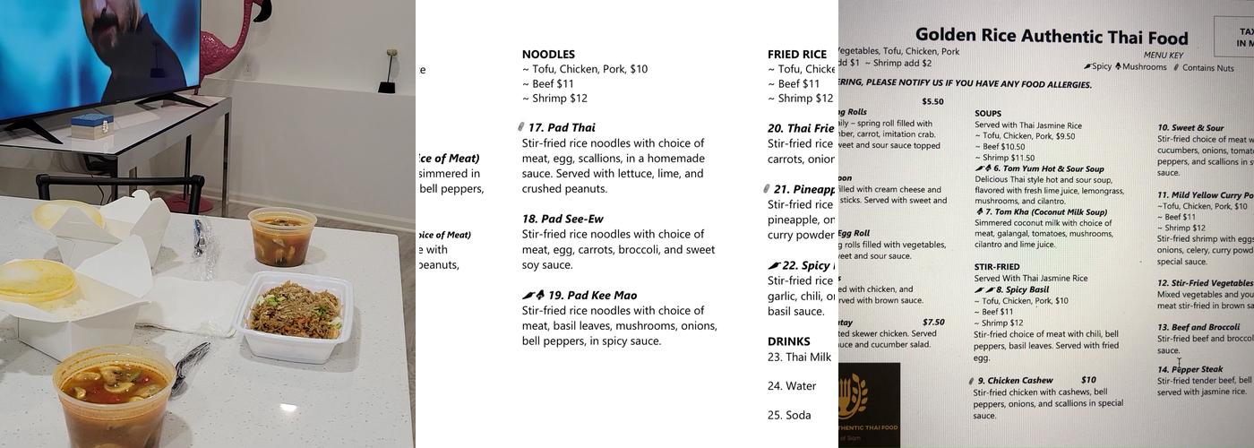 Golden Rice Authentic Thai Menu