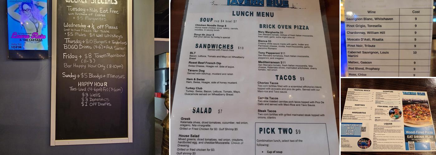 Tavern Blue Menu