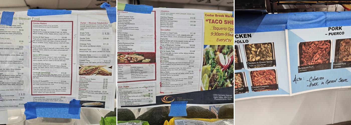 Cedar Brook Market Inc. & Taqueria Menu
