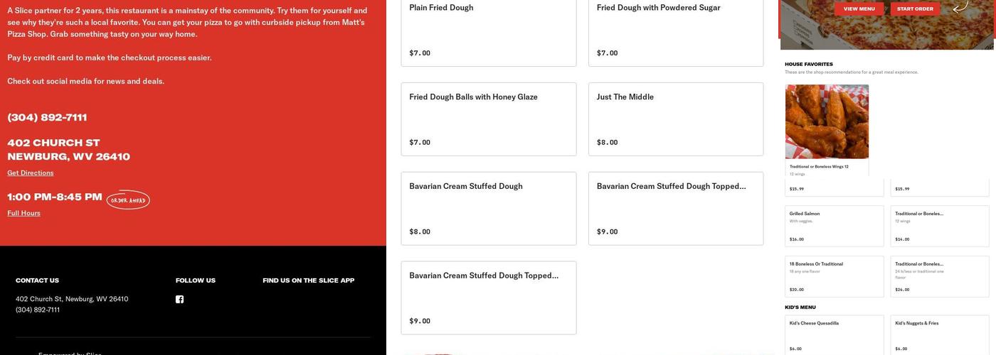 Matt’s Pizza Shop Menu