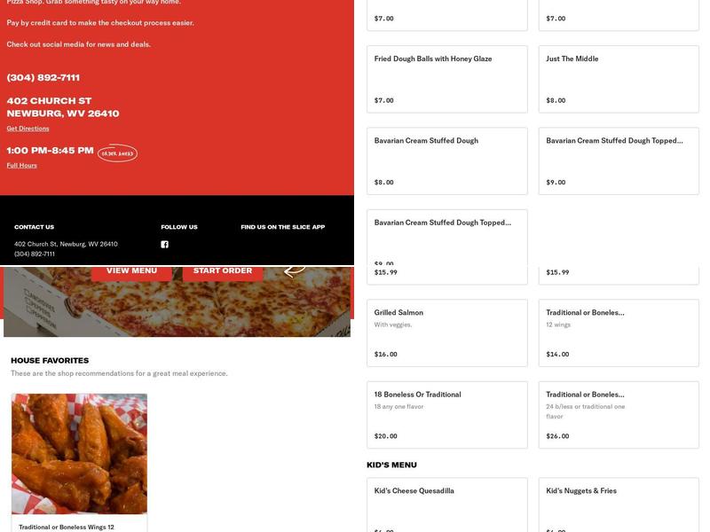 Matt’s Pizza Shop Menu