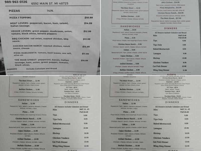 Main Street Pizza and Ribs. Menu