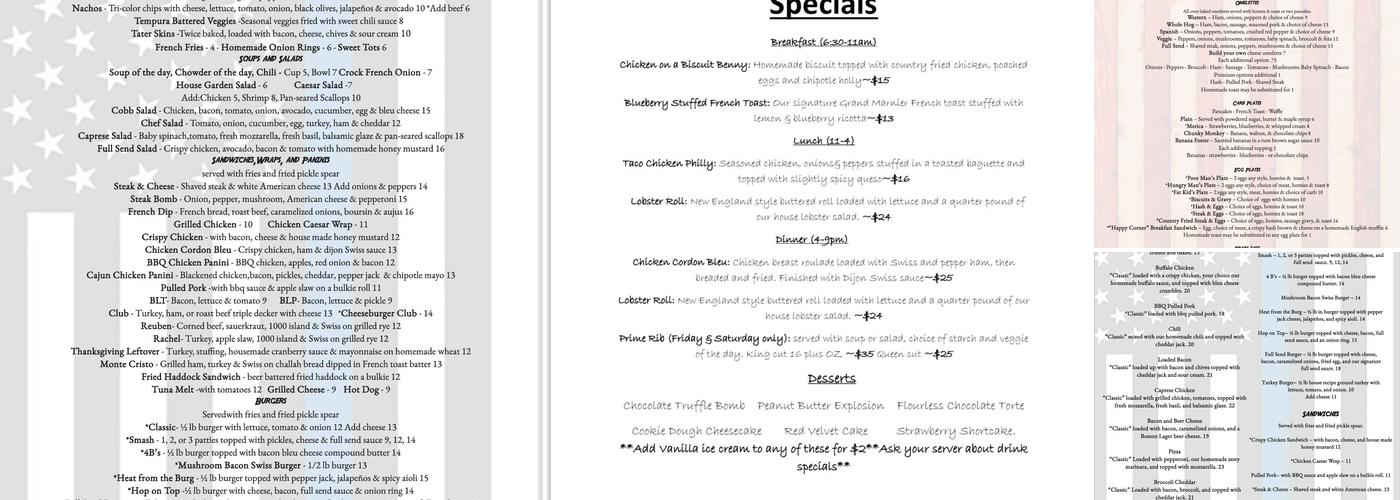 Full Send Bar and Grill Menu