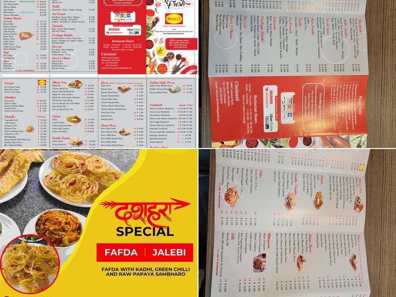 Honest Indian Vegetarian Restaurant Cincinnati Menu