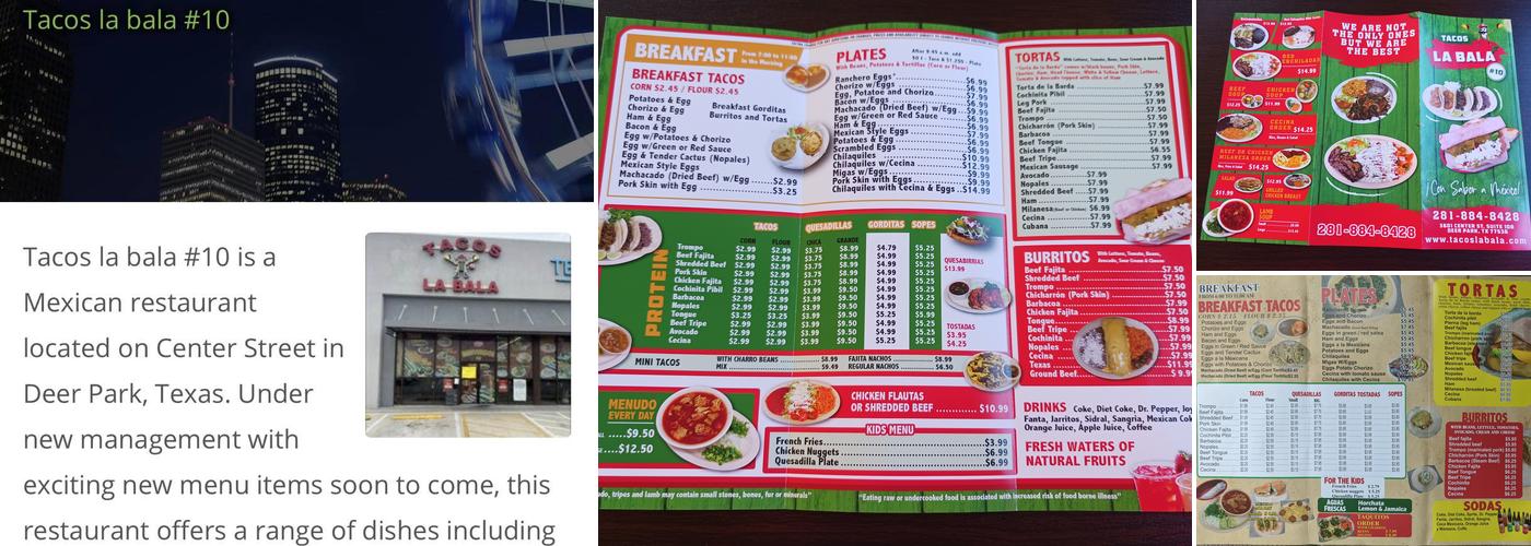Tacos La Bala #10 Menu