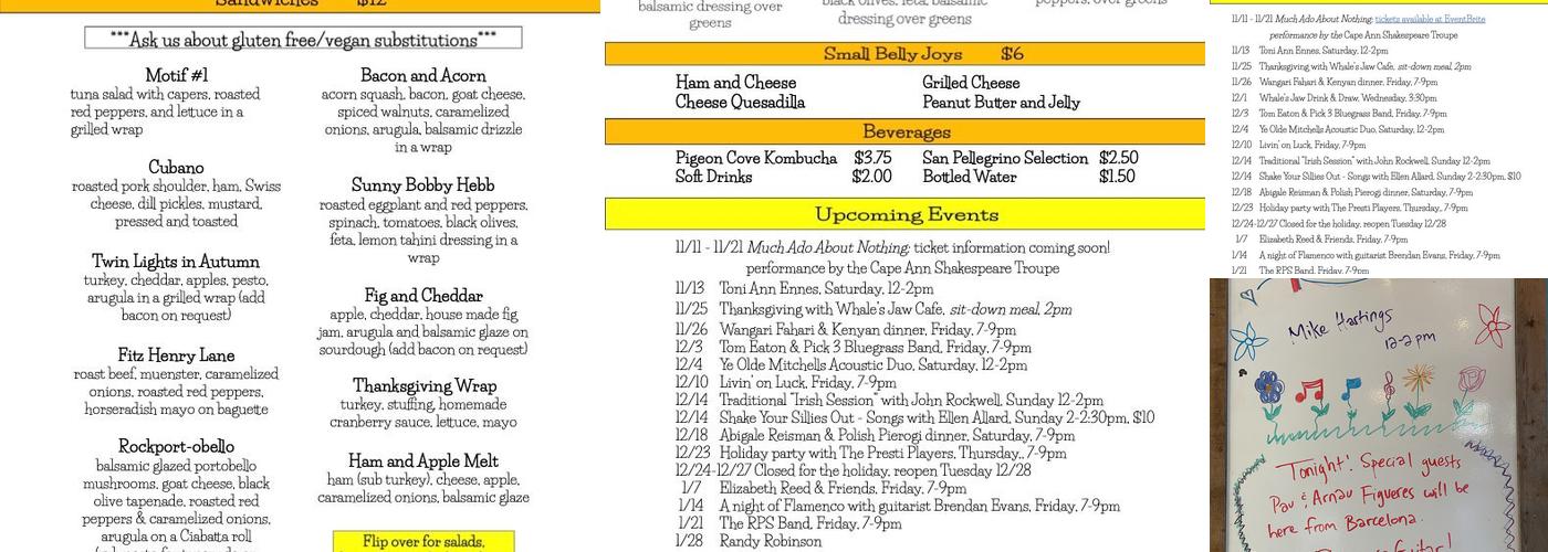 Whale's Jaw Cafe Menu