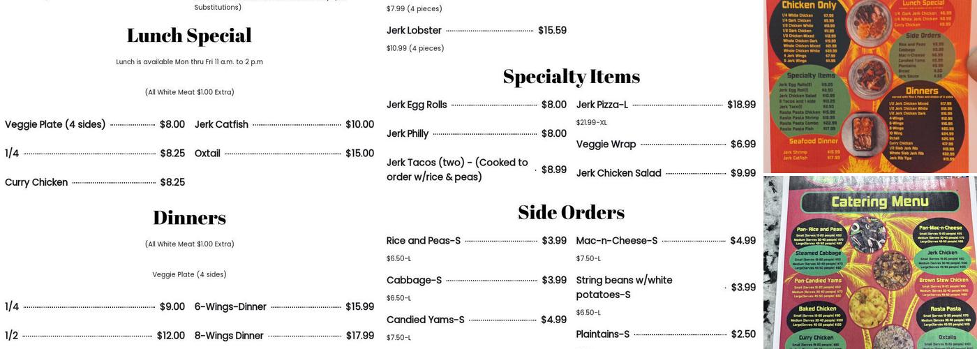 JG's Jerk Grill Menu