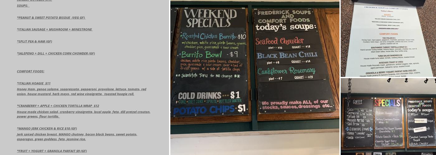 Frederick Soups and Comfort Foods Menu