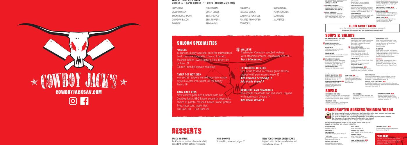Cowboy Jack's Menu