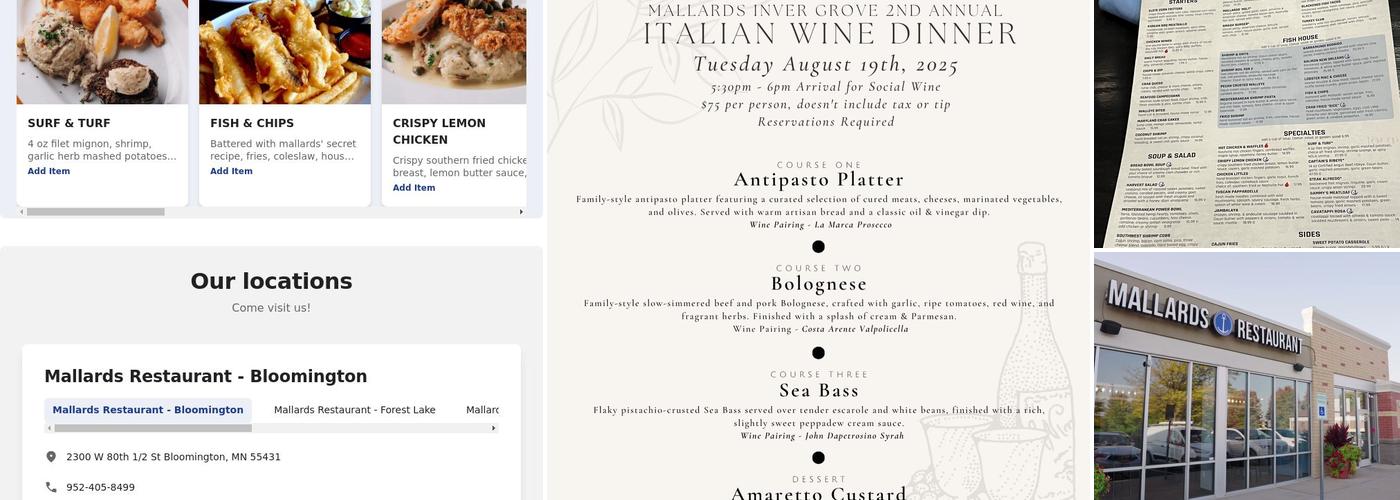 Mallards Restaurant Menu