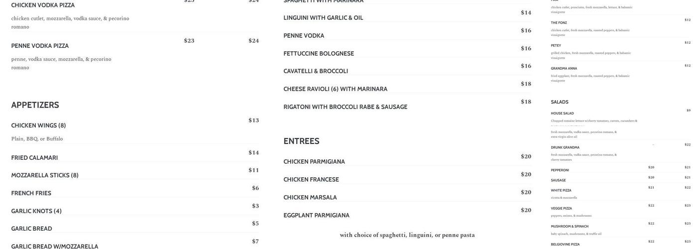 Belgiovine's Pizza Menu