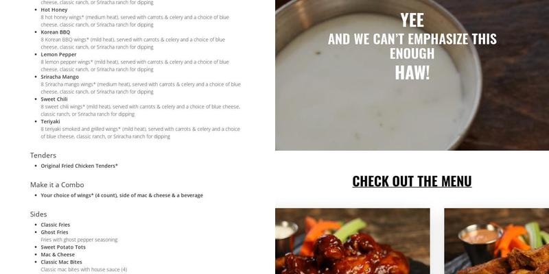 Wild Wild Wings Menu