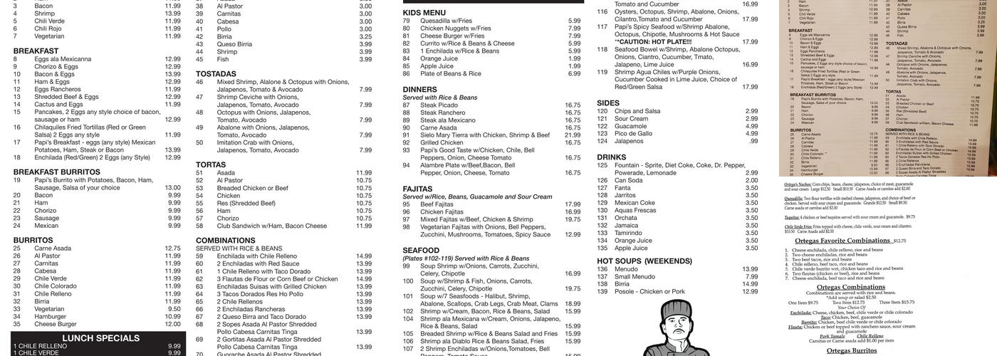 Papis1 Authentic Mexican Food Menu