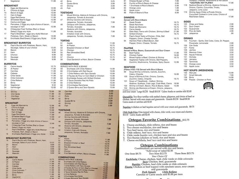 Papis1 Authentic Mexican Food Menu