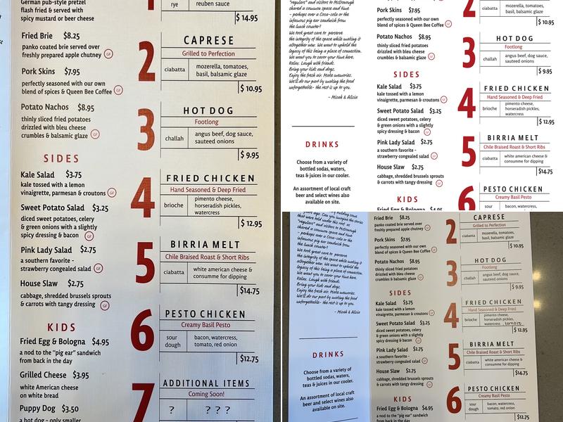 Buzzy Fields Filling Station Menu