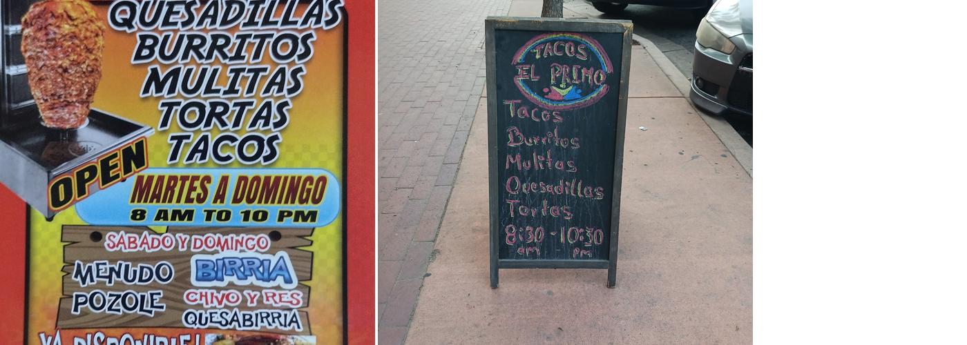 Tacos el primo Menu