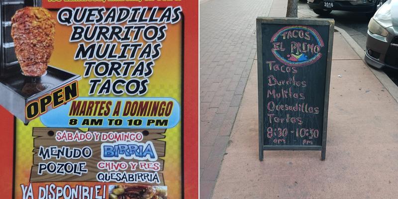 Tacos el primo Menu